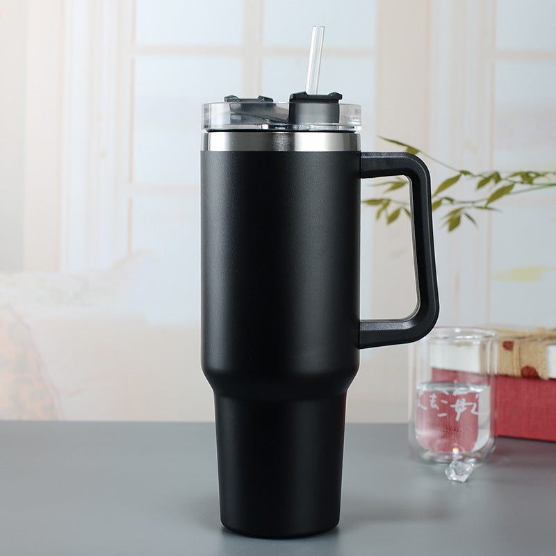 Stanley Style Kubek Termiczny 1.2L 40oz Ze Stali Nierdzewnej z Uchytem i Słomką – Czarny Kubek Termiczny