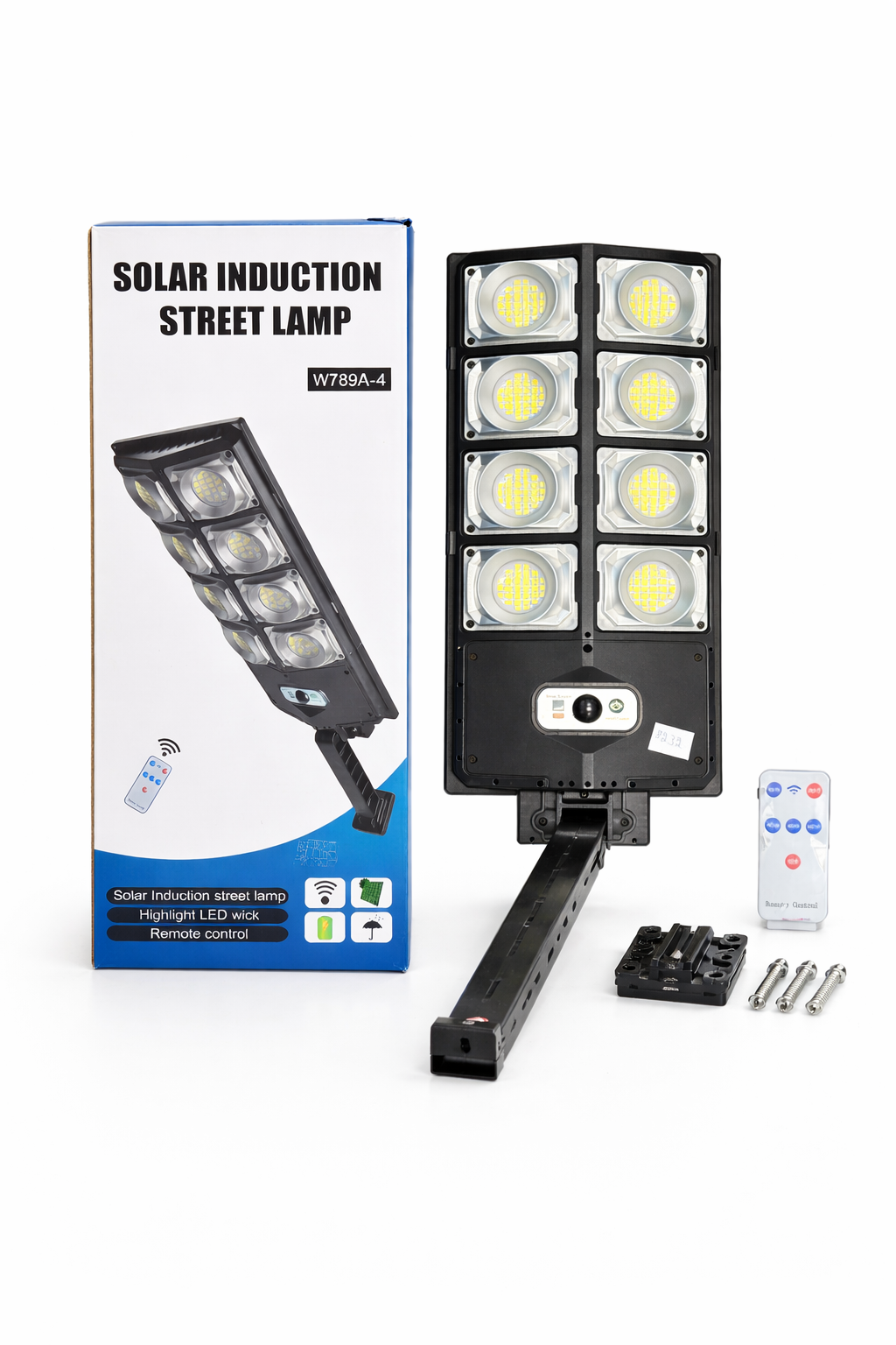 Solarna Lampa Uliczna Indukcyjna z 8 Żarówkami LED i Pilotem – zdjęcie główne