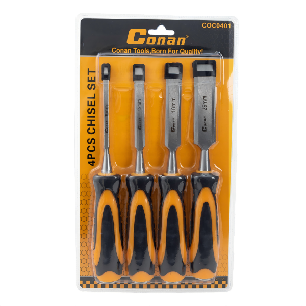 Zestaw Dłut Conan 4 szt. – Stalowe Ostrza, Wytrzymałe Rękojeści