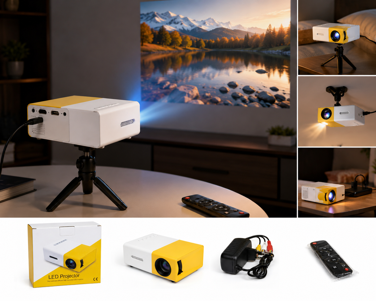 Przenośny Mini Projektor LED Żółto-Biały – Kino w Twoim Domu – zdjęcie 2