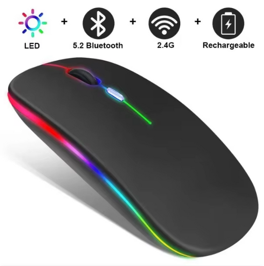 Mysz Bezprzewodowa RGB Ładowalna Bluetooth 5.2 i 2.4 G Czarna – zdjęcie 2