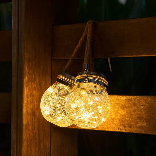 Solarna Lampa Ogrodowa LED Słoik Crackle Glass – Nastrojowe – zdjęcie 2