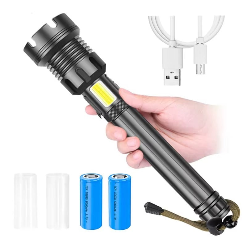 Latarka LED Wysokiej Mocy COB, Akumulatorowa, Wskaźnik Baterii