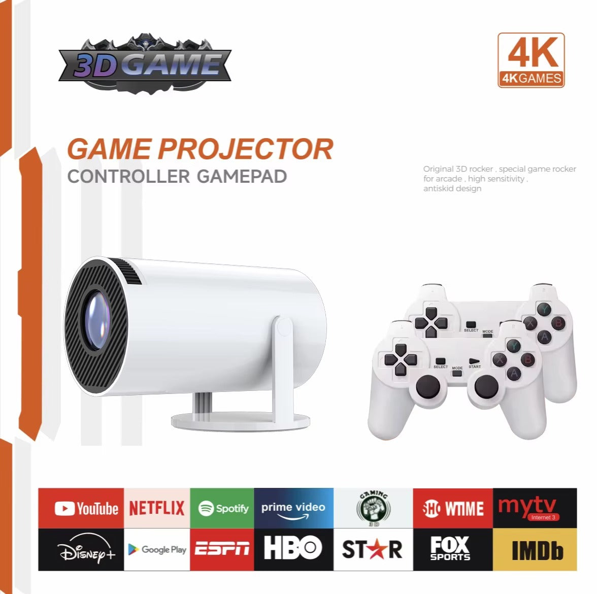 Inteligentny Projektor Gamingowy 4K z Kontrolerami i WiFi 6 – zdjęcie 3