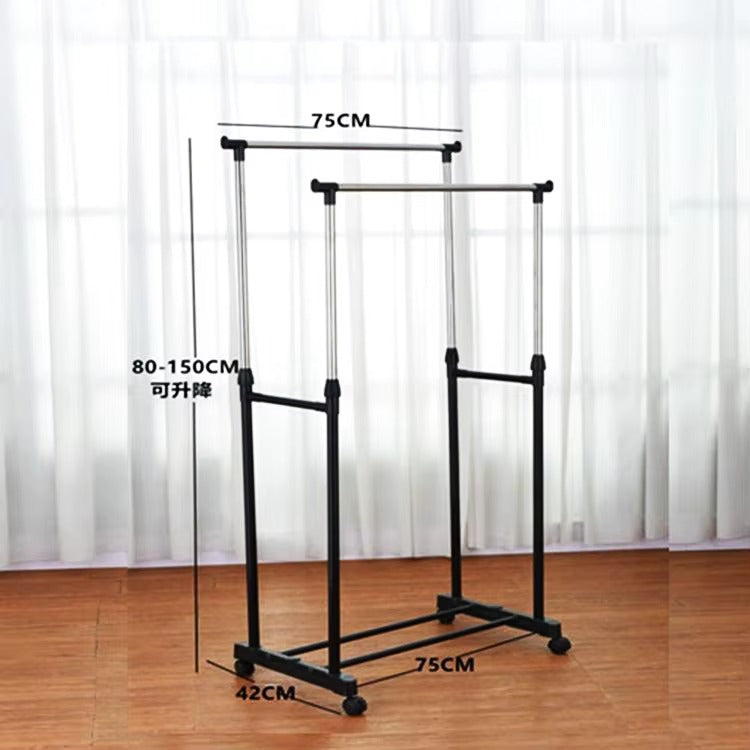 Regulowany Podwójny Wieszak na Ubrania na Kółkach - Organizacja Domu