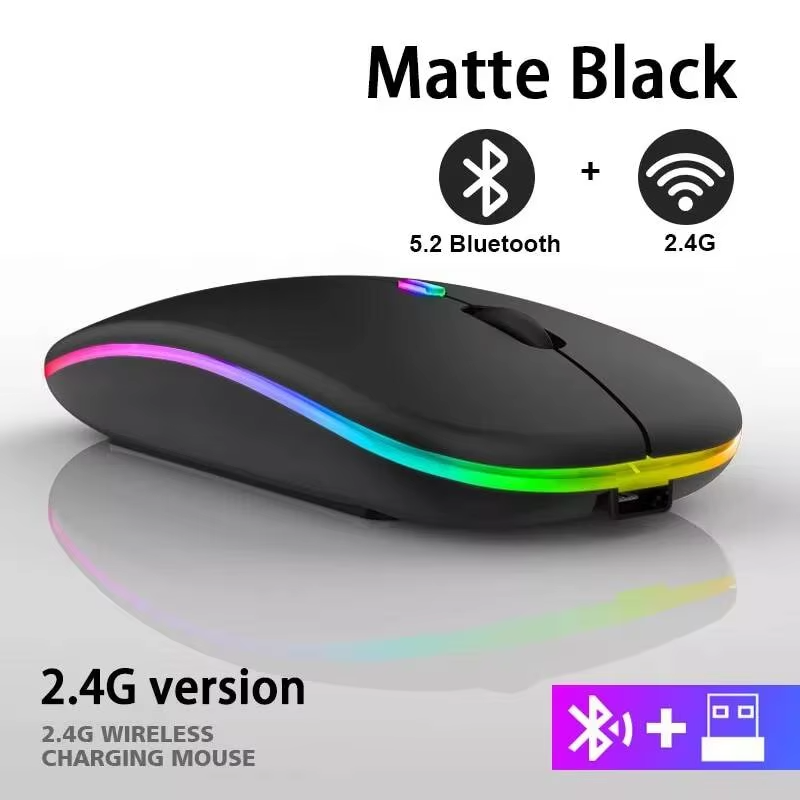 Mysz Bezprzewodowa RGB Ładowalna Bluetooth 5.2 i 2.4 G Czarna – zdjęcie 3