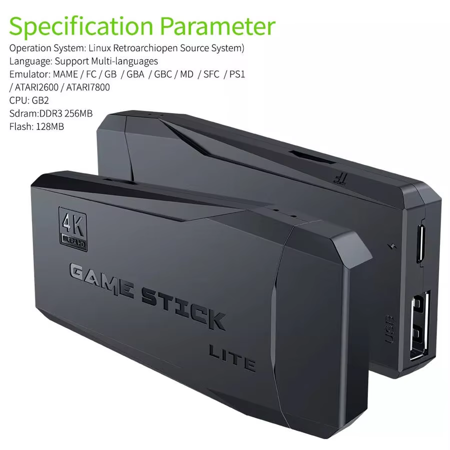 Game Stick M8 4K HD z 2 Padami Bezprzewodowymi – 20000 Gier Retro