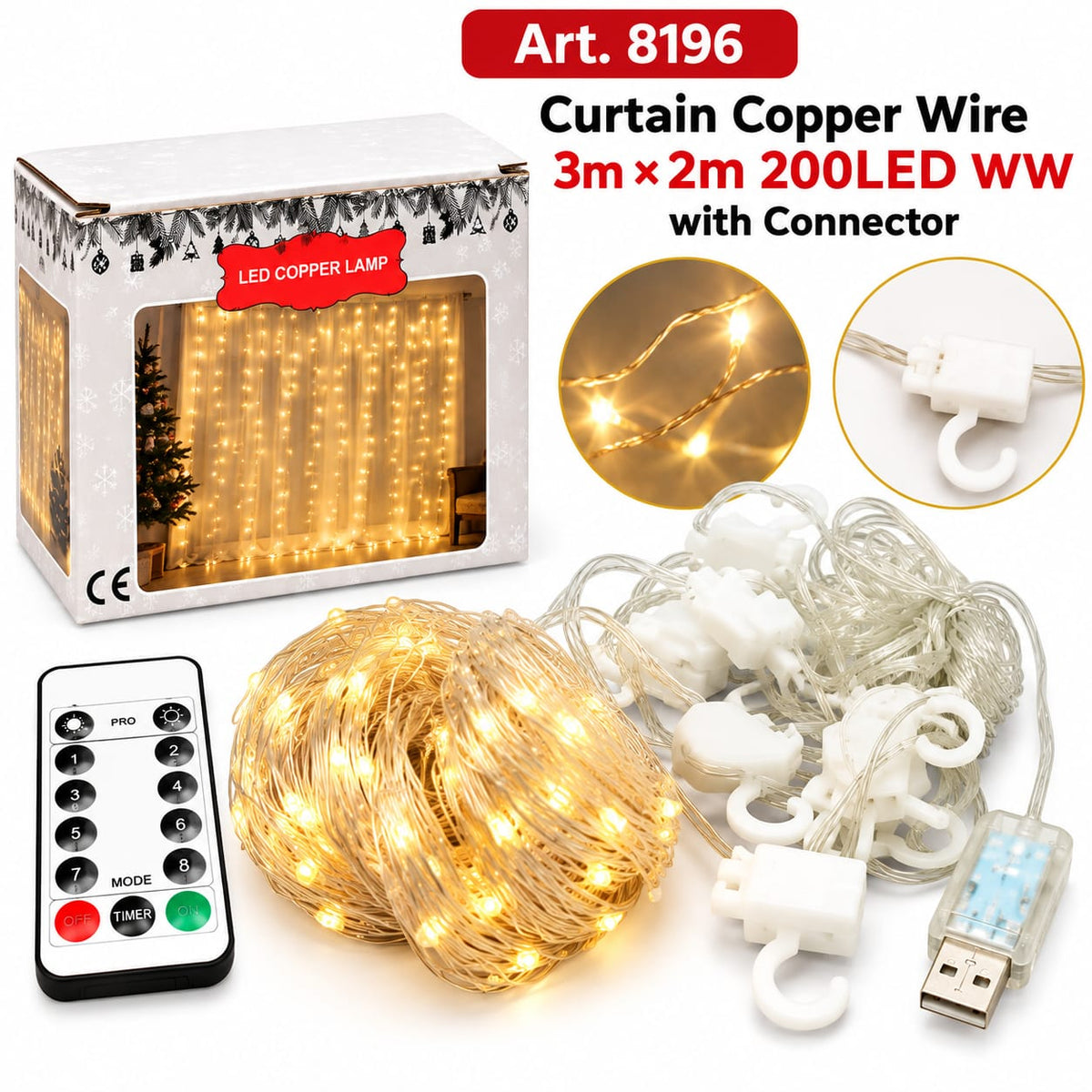 Kurtyna Świetlna LED 3 M 2 M 3 M×2 M Ciepła Biel – art. 8196