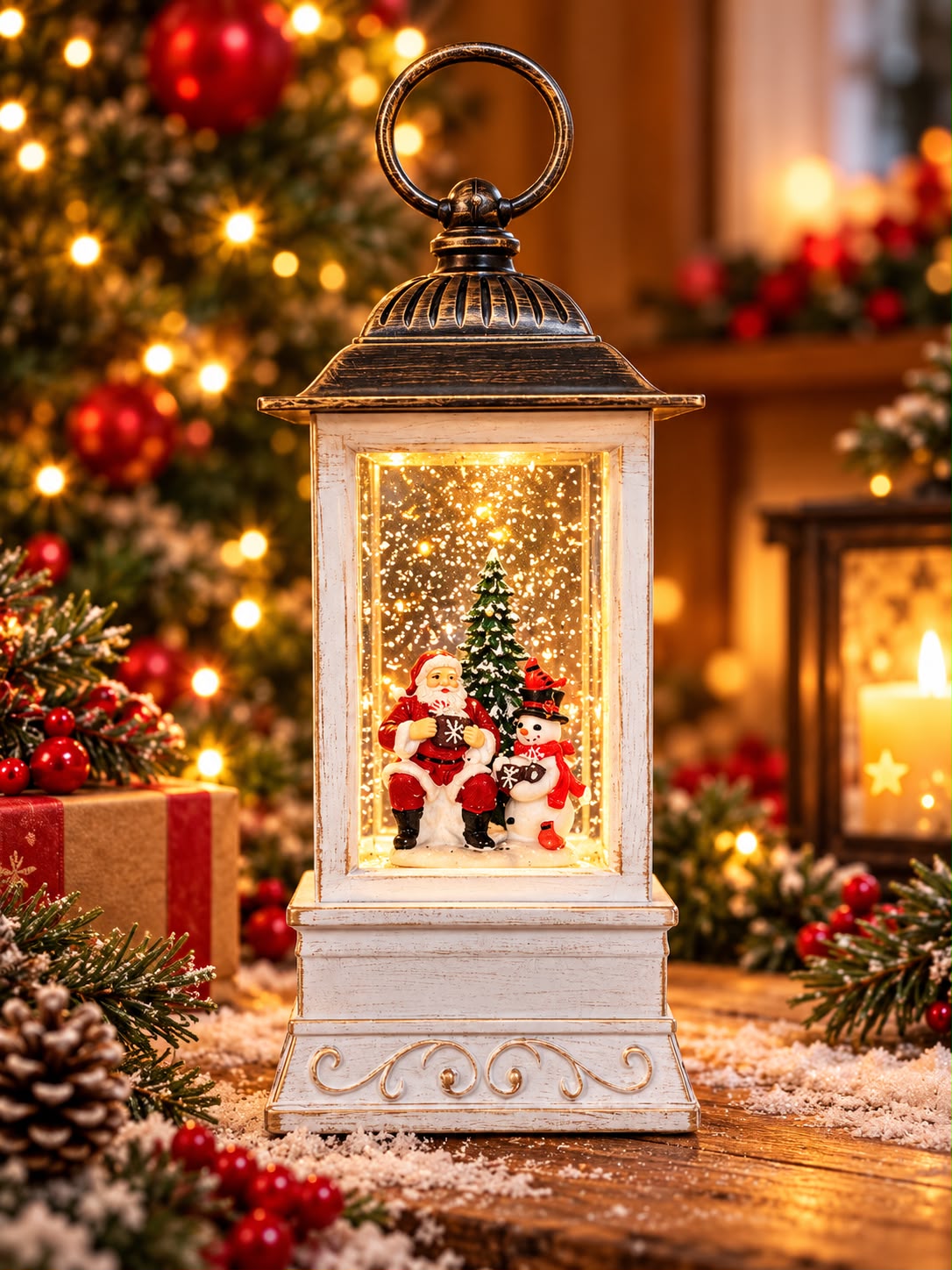 Lampion świąteczny z zimową scenką WDL-24004A, 21,5 cm