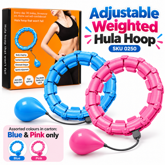 Hula hoop SKU 0250 – mix kolorów niebieski i różowy, opakowanie i obciążniki