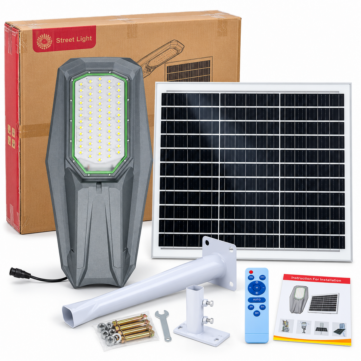 Lampa uliczna solarna XJ 1906 600 W z panelem solarnym, pilotem i akcesoriami – zdjęcie główne SKU 10677