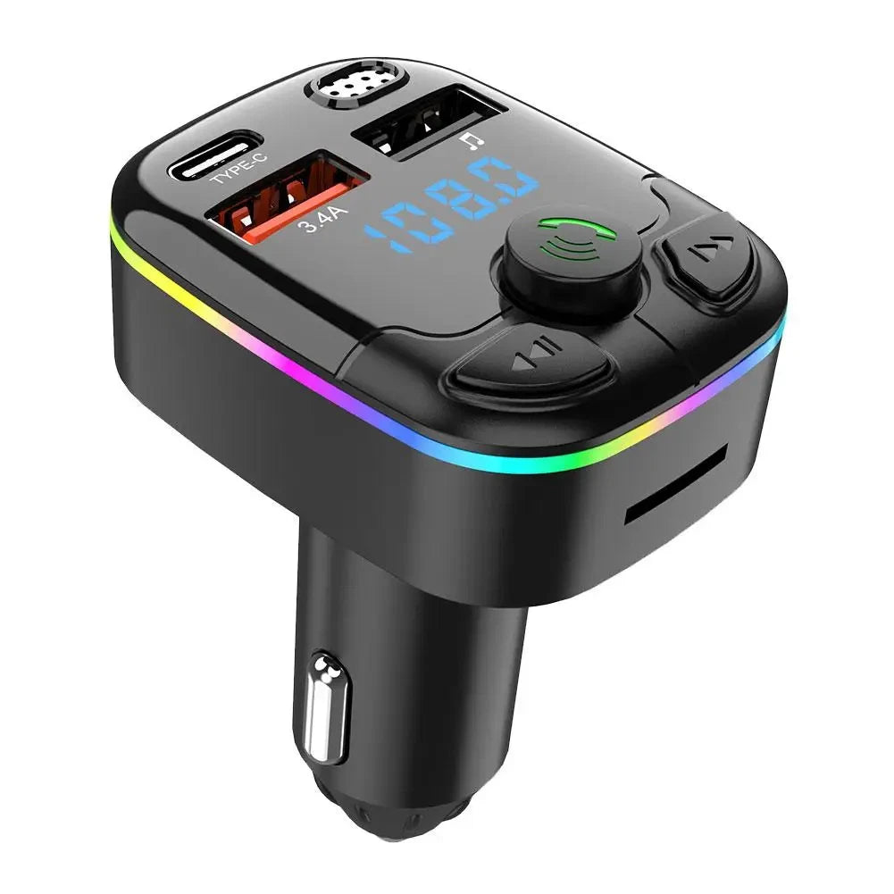 Nadajnik FM Bluetooth do Samochodu z Ładowarką USB-C i RGB – zdjęcie 3