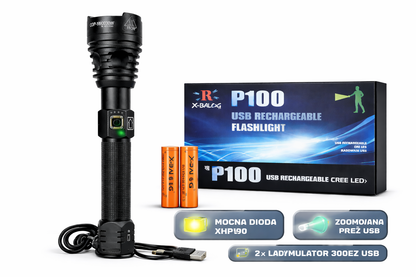 Latarka LED X-BALOG P100 USB Akumulatorowa - Mocna i Wytrzymała