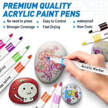 Markery Akrylowe 12 Kolorów do Dekoracji Kamieni, Szkła, Drewna