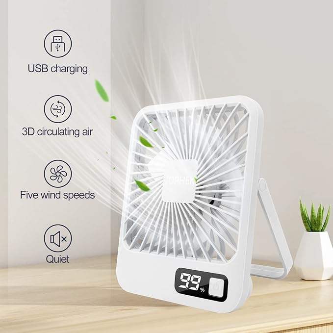 Przenośny Wentylator USB z Wyświetlaczem Baterii | Idealny na Biurko