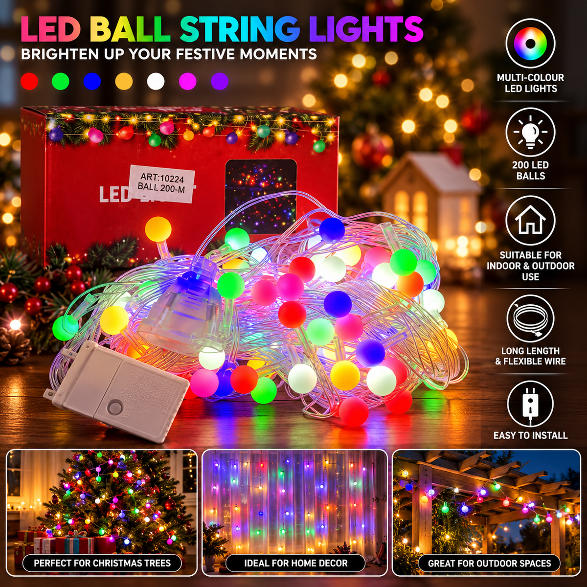 Lampki LED kulki 200 multikolor – zdjęcie promocyjne