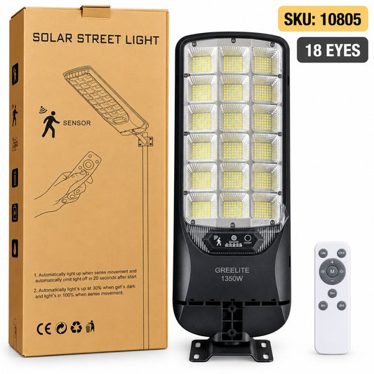 Lampa uliczna solarna LED 1350W 18 modułów LED z pilotem i opakowaniem – SKU 10805