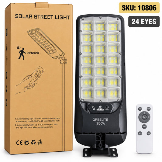 Lampa uliczna solarna LED 1800W 24 moduły LED z pilotem i opakowaniem – SKU 10806