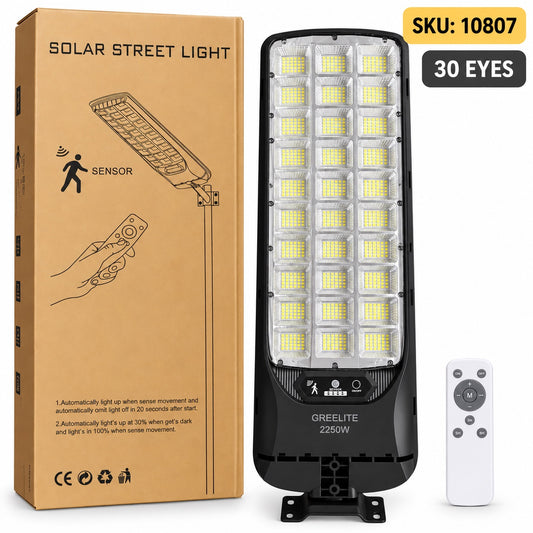 Lampa uliczna solarna LED 2250W 30 modułów LED z pilotem i opakowaniem – SKU 10807