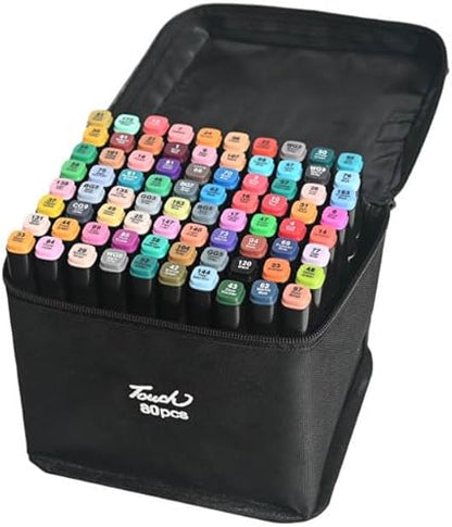 Markery Alkoholowe Touch 80szt. Dwustronne z Etui | Sztuka Rysunku