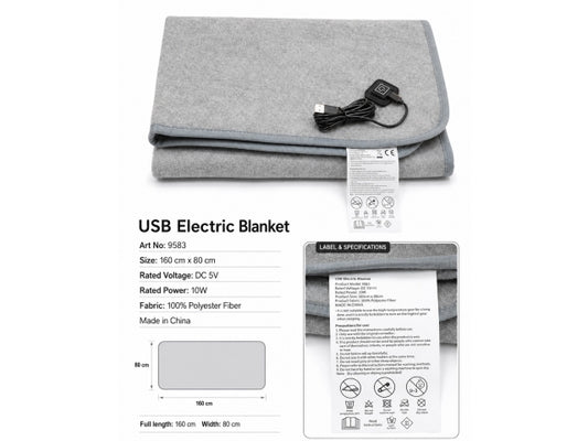 Koc Elektryczny Podgrzewany USB 160x80 cm 10 W Szary – zdjęcie główne