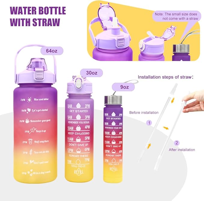 Motywacyjna Butelka na Wodę ze Słomką - Nawodnienie na Co Dzień