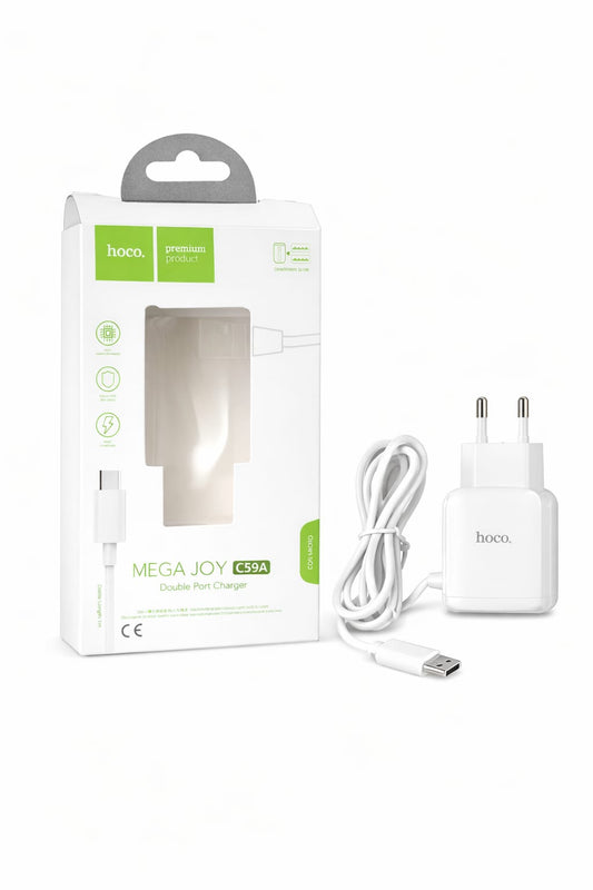 Hoco USB Charger Double + Micro Cable C 59A