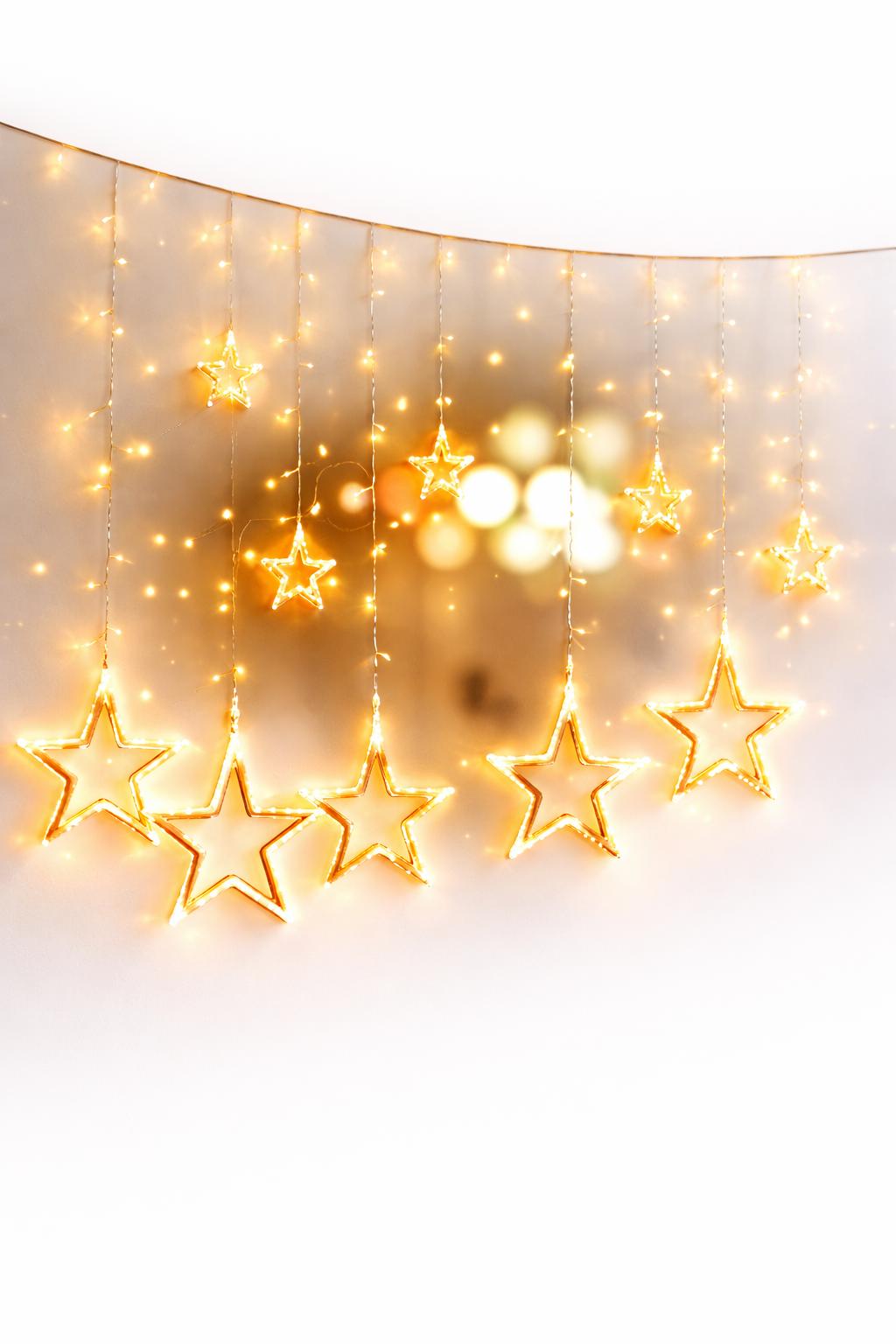 Magiczne Kurtynowe Lampki LED Gwiazdki - Ciepła Biel