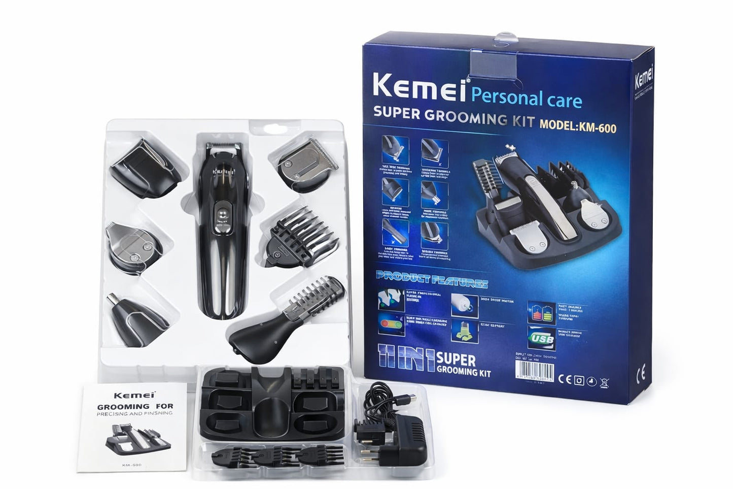 Zestaw Kemei KM-600 11w1 Trymer Akumulatorowy Męski Do Włosów i Brody