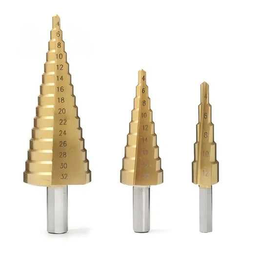 Zestaw 3 Wierteł Stożkowych HSS Tytanowych do Metalu, Drewna, Plastiku