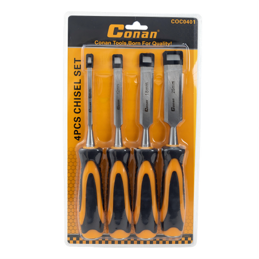 Zestaw Dłut Conan 4 szt. – Stalowe Ostrza, Wytrzymałe Rękojeści
