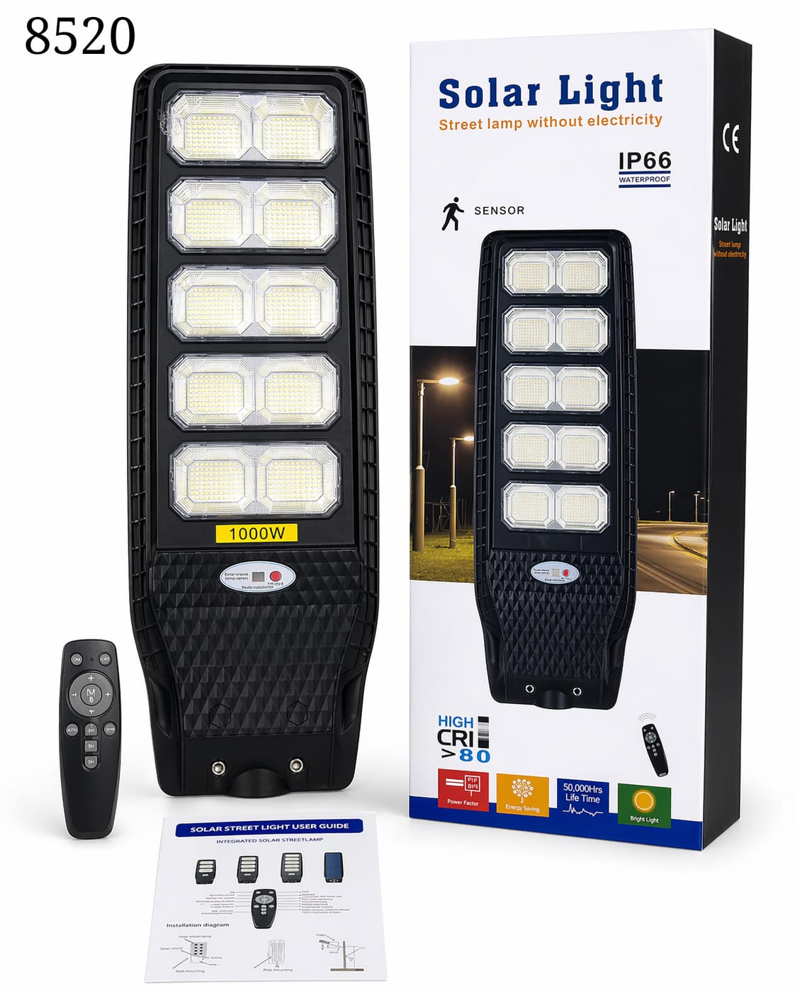 Solarna Lampa Uliczna LED 1000W z Czujnikiem Ruchu i Pilotem