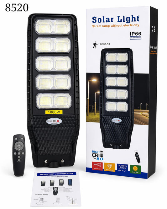 Solarna Lampa Uliczna LED 1000W z Czujnikiem Ruchu i Pilotem
