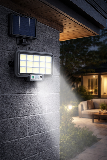 Solarna Lampa Ścienna z Czujnikiem Ruchu 216 COB z Pilotem