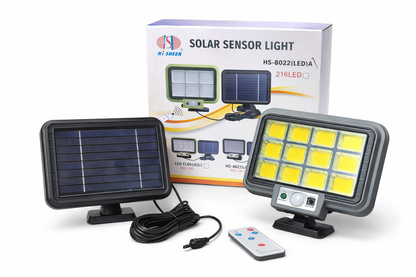 Solarna Lampa Ścienna z Czujnikiem Ruchu 216 COB z Pilotem