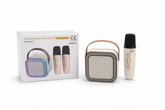 Przenośny Zestaw Karaoke z Głośnikiem Bluetooth LED i Dwoma Mikrofonami Bezprzewodowymi