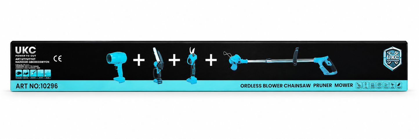 UKC Zestaw Narzędzi Ogrodowych 4w1 Akumulatorowy - Dmuchawa, Piła, Sekator, Podkaszarka