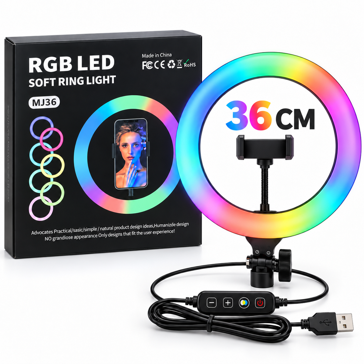 Lampa Pierścieniowa RGB LED 36 cm MJ36 – USB Ring Light