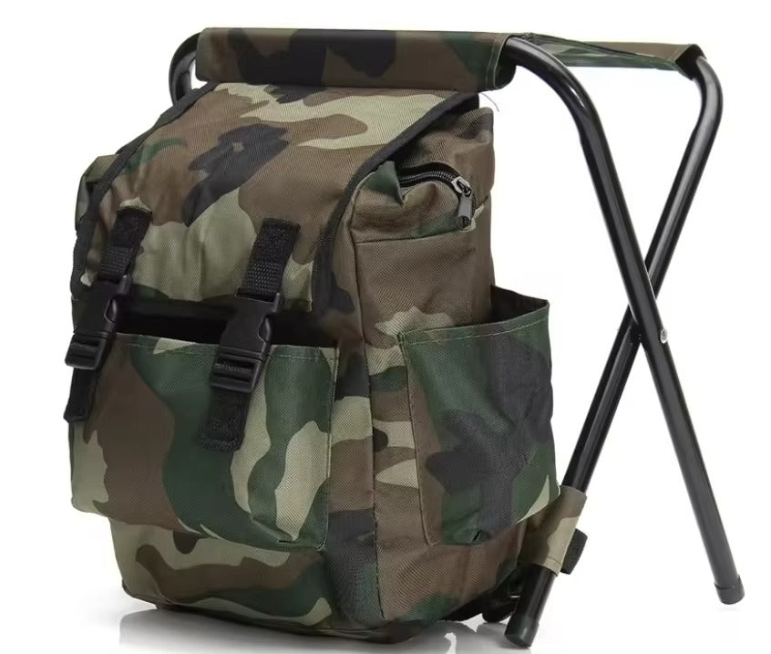 Składany Plecak-Stołek Kamuflaż 2w1 | Idealny na Biwak i Ryby