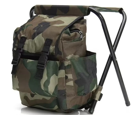 Składany Plecak-Stołek Kamuflaż 2w1 | Idealny na Biwak i Ryby