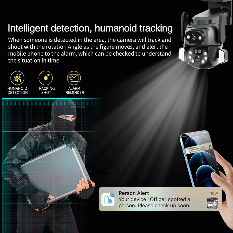 Kamera Bezpieczeństwa PTZ z Podwójnym Obiektywem, Śledzeniem i Reflektorami