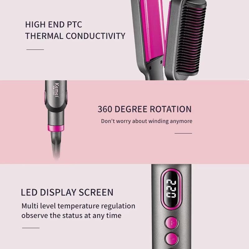 KEMEI KM-2263 Prostownico-Lokówka Grzebień 2w1 do Włosów