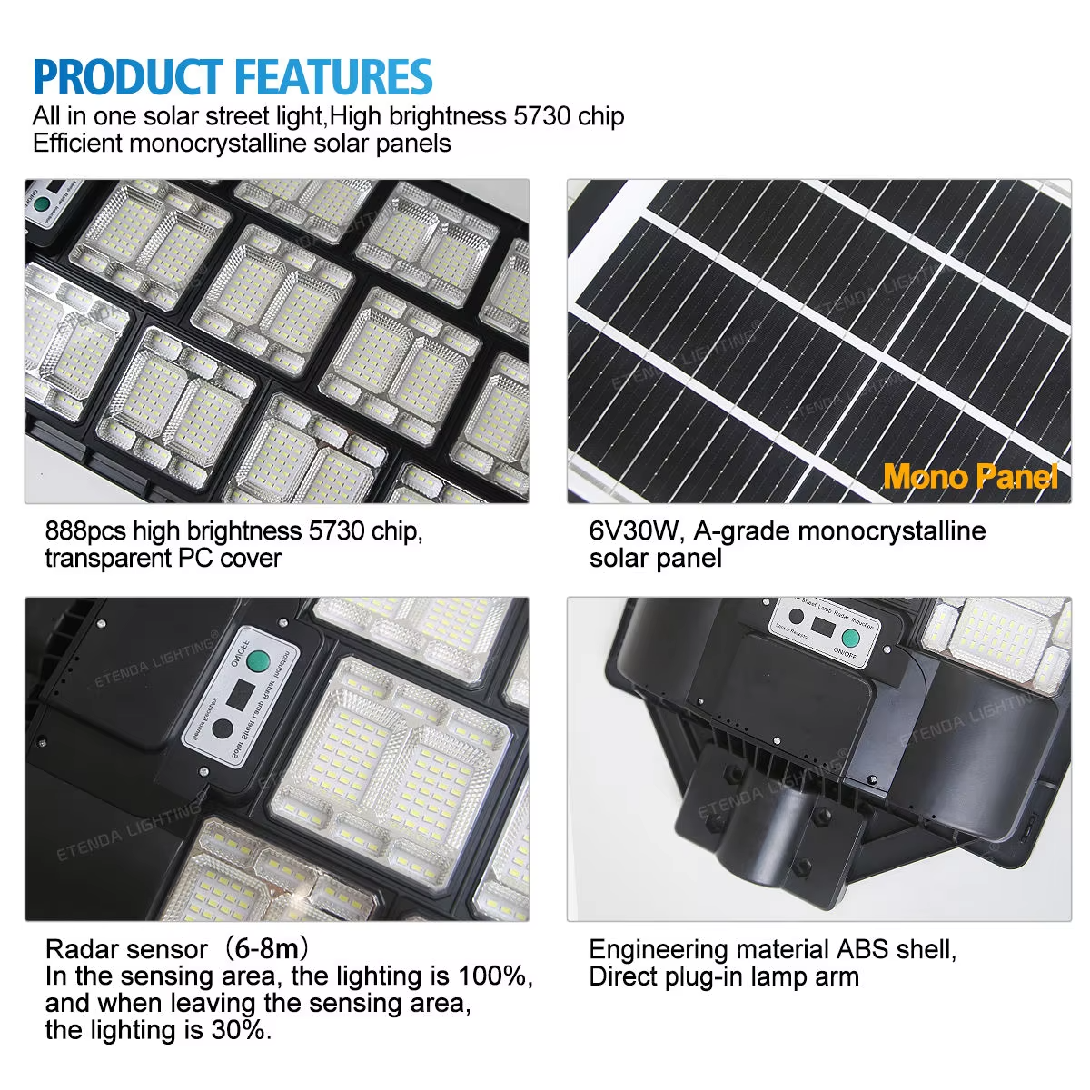 Lampa Solarna LED Uliczna z Czujnikiem Ruchu - Wysoka Moc