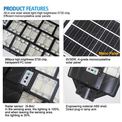 Lampa Solarna LED Uliczna z Czujnikiem Ruchu - Wysoka Moc