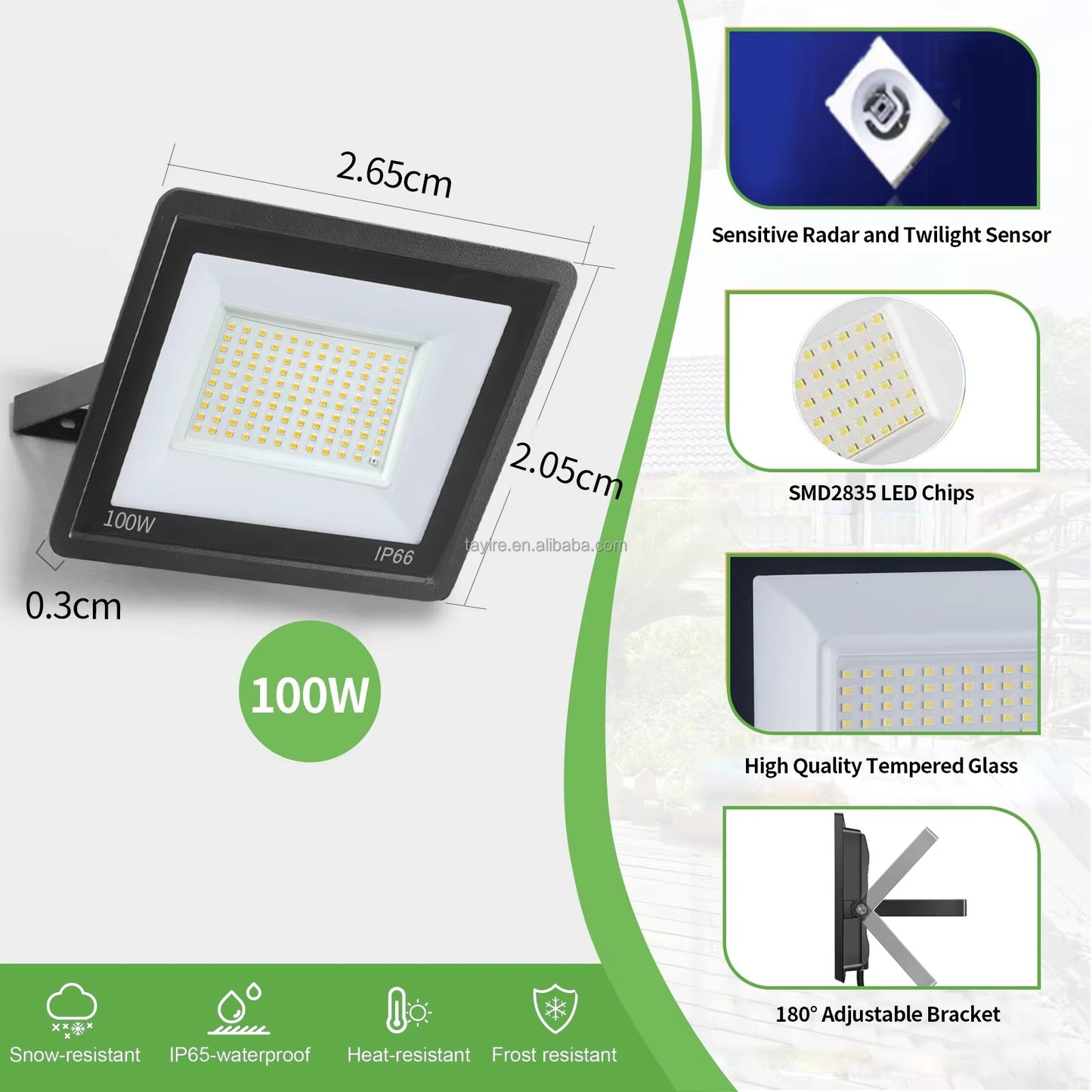 Naświetlacz LED 100W IP66 z Czujnikiem Ruchu i Zmierzchu