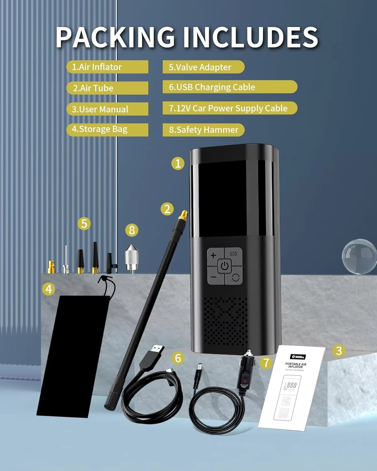 Przenośny Kompresor Samochodowy Cyfrowy LED | Pompka do Opon