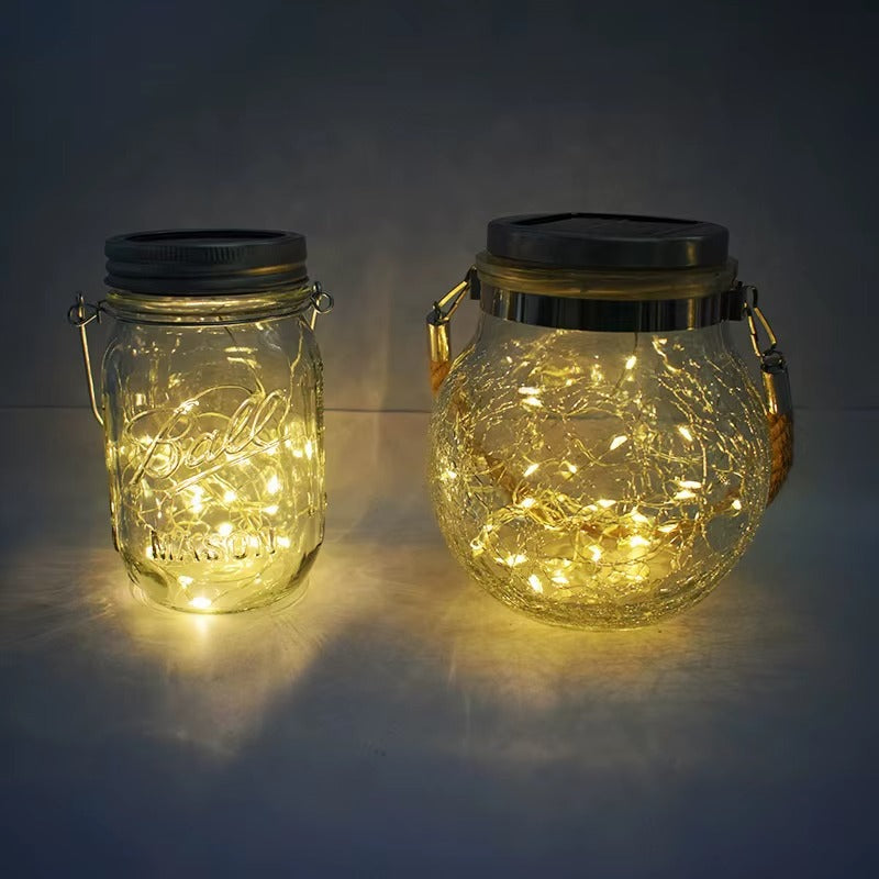 Solarna Lampa Ogrodowa LED Słoik Crackle Glass - Nastrojowe Oświetlenie