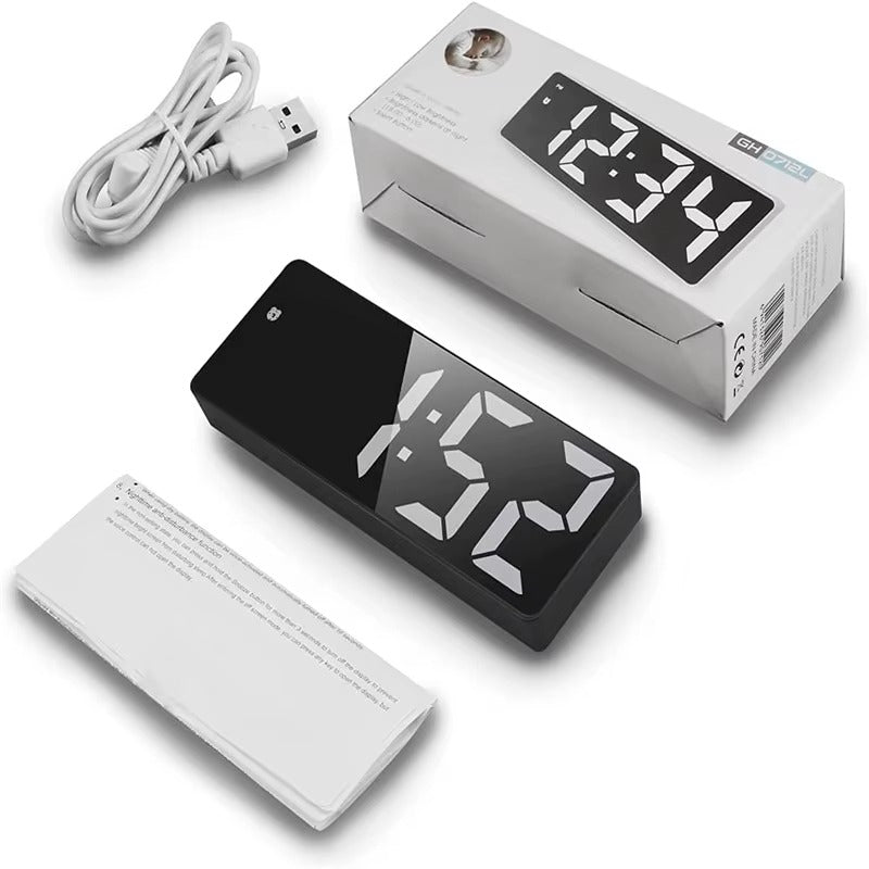 Budzik LED Lustro Cyfrowy Zegar Alarmowy Regulacja Jasności