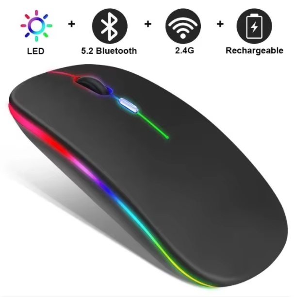 Mysz Bezprzewodowa RGB Ładowalna Bluetooth 5.2 i 2.4G Czarna