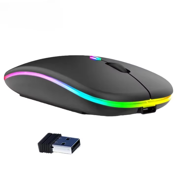 Mysz Bezprzewodowa RGB Ładowalna Bluetooth 5.2 i 2.4G Czarna